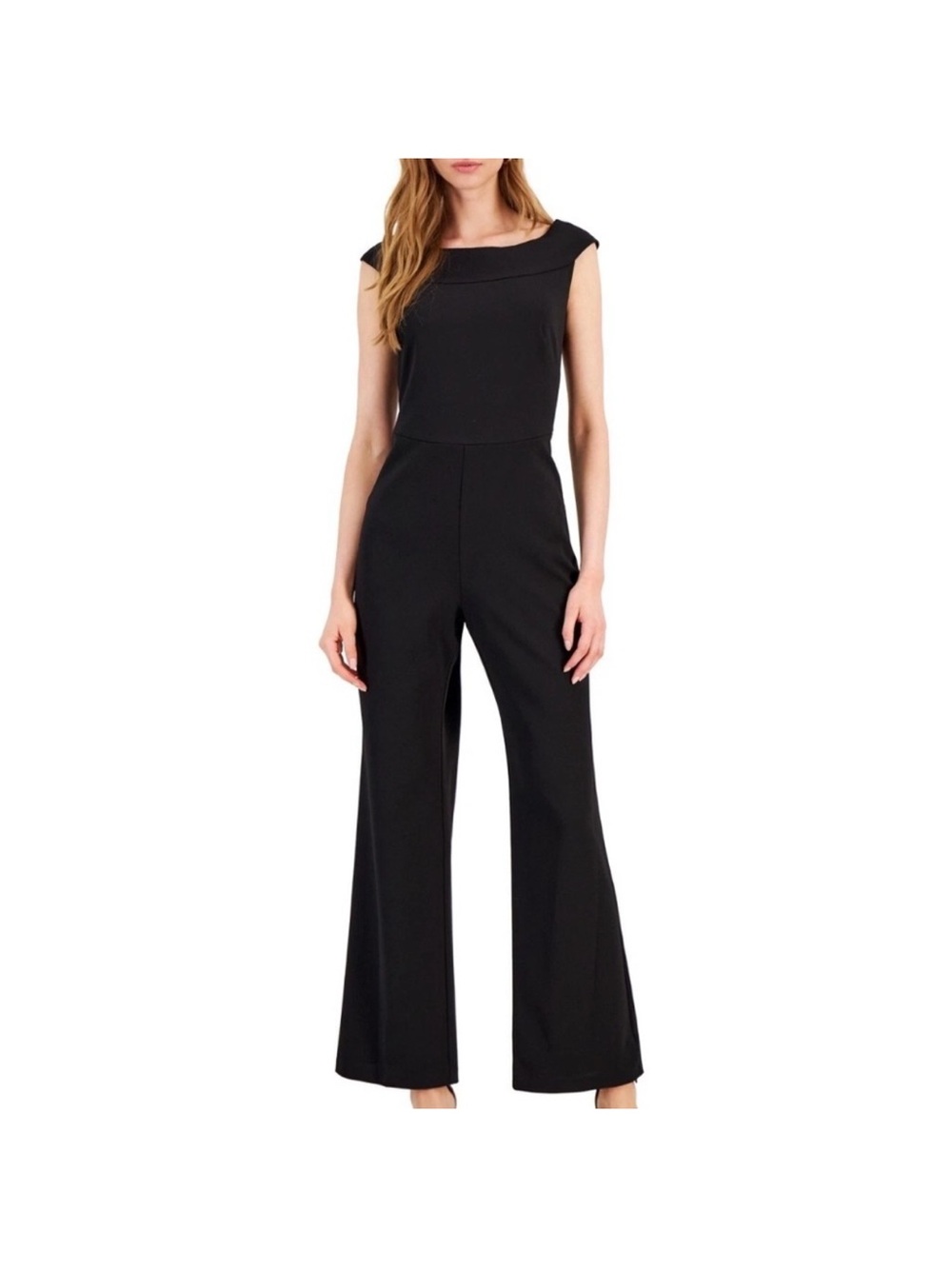 Connected Apparel Black Wide-Leg Cap-Sleeve Jumpsuit